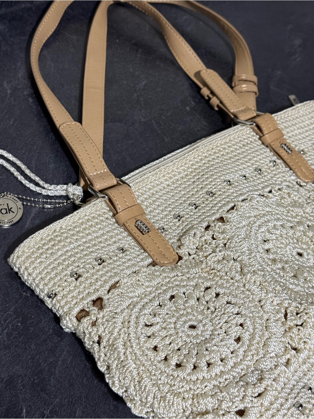 The Sak Crochet Woven Hobo Handbag Boho Summer Purse Vacation 70 Retro Festival - Picture 3 of 9